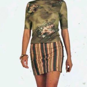 Women's straight-cut skirt with multi-colored vertical stripes. Size 4